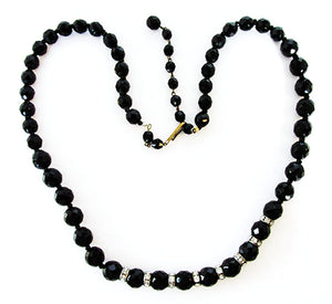 West Germany 1950s Vintage Jewelry Dramatic Black Bead Necklace - Front
