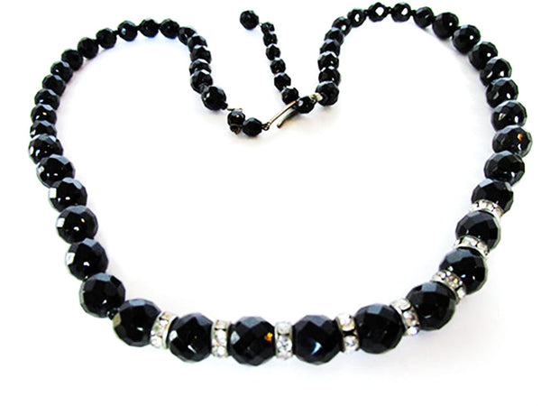 West Germany 1950s Vintage Jewelry Dramatic Black Bead Necklace - Front