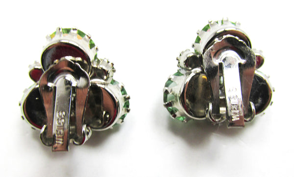 Stunning Weiss Designer Vintage 1950s Green Diamante Earrings - Back
