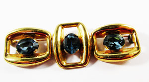 Coro Vintage 1940s Designer Blue Diamante and Vermeil Geometric Pin - Front