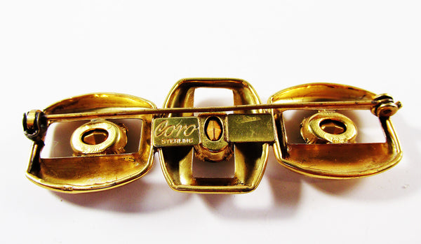Coro Vintage 1940s Designer Blue Diamante and Vermeil Geometric Pin - Back