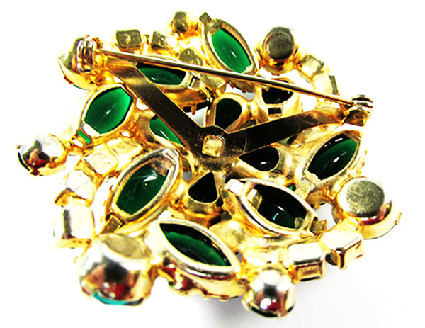 Vintage 1950s Jewelry Exceptional Emerald Diamante Floral Swirl Pin - Back