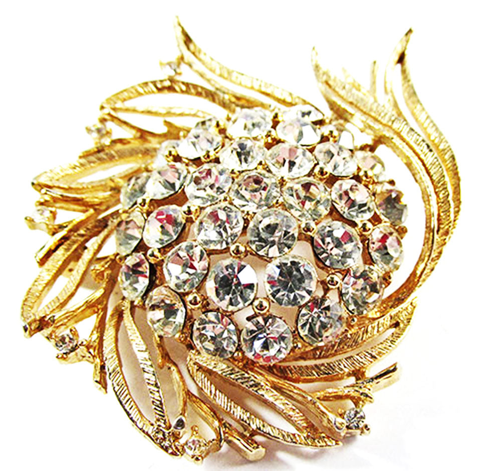 Lisner 1950s Vintage Designer Jewelry Striking Diamante Floral Pin - Front
