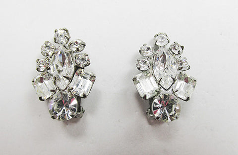 Weiss Vintage 1950s Dazzling Mid Century Floral Rhinestone Earrings
