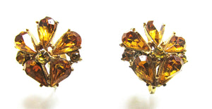 Jewelry Vintage 1940s Citrine Rhinestone Floral Earrings - Front