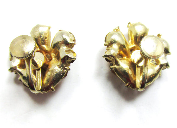 Jewelry Vintage 1940s Citrine Rhinestone Floral Earrings - Backs
