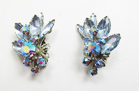 Beaujewels Vintage Mid Century Sparkling Sapphire Rhinestone Earrings