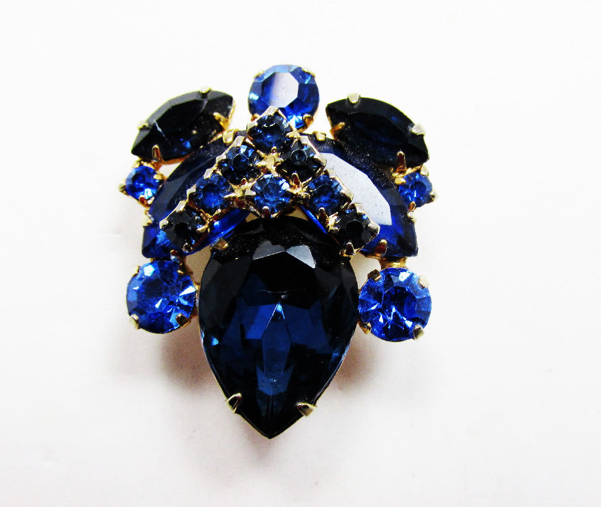 Vintage Mid-Century Avant-Garde Sapphire Diamante Pin/Pendant - Front