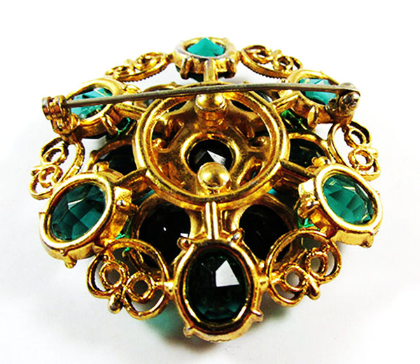 Vintage 1950s Jewelry Superb Emerald Green Diamante Floral Pin - Back
