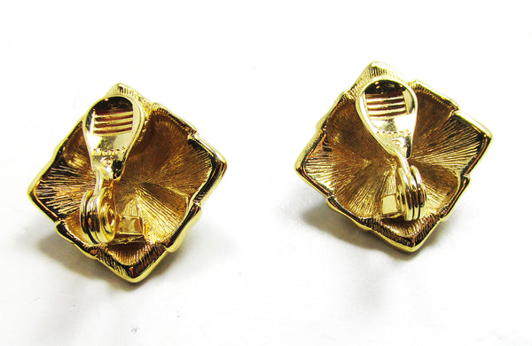 Vintage 1970s Monet Designer Rhinestone and Enamel Earrings - Back