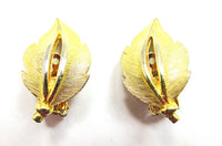 Jewelry Vintage 1960s Mid-Century Clip-On Gold Leaf Earrings - Front - Thumbnail