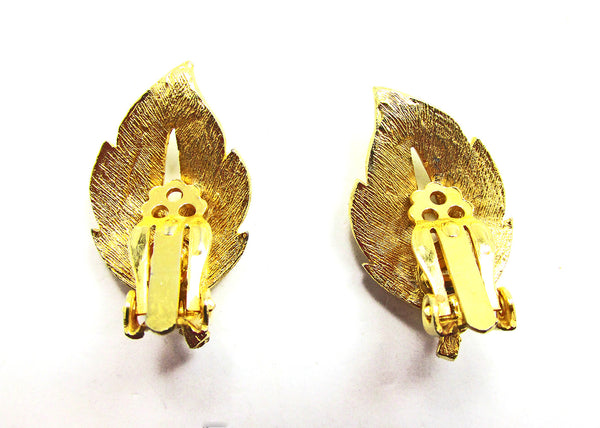 Jewelry Vintage 1960s Mid-Century Clip-On Gold Leaf Earrings - Back