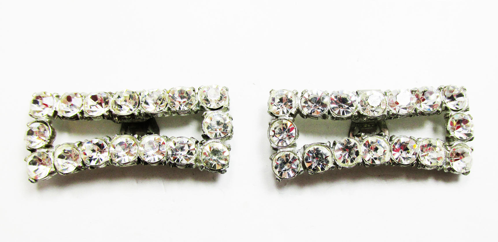 Vintage Sparkling 1950s Mid-Century Pair of Diamante Shoe Clips - Front