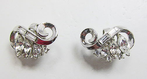 Crown Trifari Vintage 1950s Awesome Rhinestone Floral Earrings