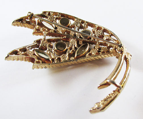 Emmons Vintage 1950s Mid Century Book Piece Rhinestone Leaf Pin