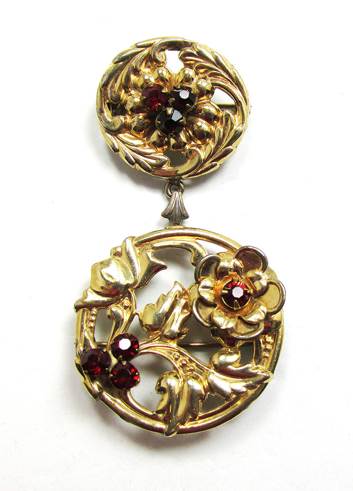 Jewelry Vintage 1940s Barclay Designer Rhinestone Gold Filled Pin - Front