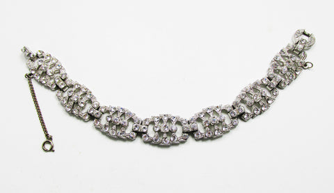 Vintage 1930s Elegant Sparkling Art Deco Clear Diamante Link Bracelet - Front