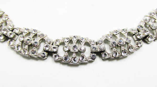 Vintage 1930s Elegant Sparkling Art Deco Clear Diamante Link Bracelet - Close Up