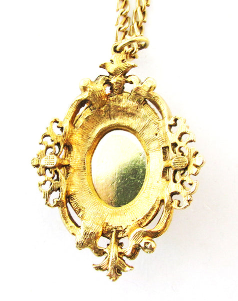 Vintage 1950s Mid-Century Unique Diamante and Pearl Portrait Pendant - Back