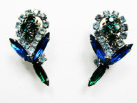Vintage 1950s Head Turning Sparkling Diamante Floral Earrings - Front - Thumbnail