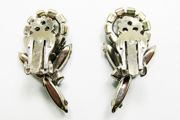 Vintage 1950s Head Turning Sparkling Diamante Floral Earrings - Back