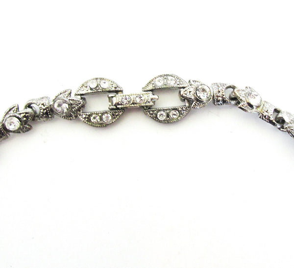 Attractive 1930s Art Nouveau Style Pot Metal Diamante Bow Necklace