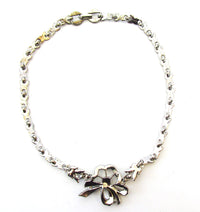 Attractive 1930s Art Nouveau Style Pot Metal Diamante Bow Necklace - Back - Thumbnail