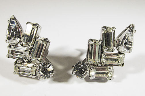 Weiss Vintage 1940s Flawless Retro Geometric Rhinestone Earrings