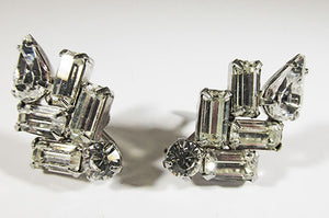 Weiss Vintage 1940s Flawless Retro Geometric Rhinestone Earrings
