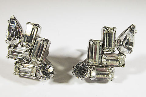Weiss Vintage 1940s Flawless Retro Geometric Rhinestone Earrings