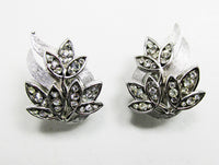 Vintage 1950s Crown Trifari Designer Clear Diamante Floral Earrings - Front - Thumbnail