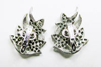 Vintage 1950s Crown Trifari Designer Clear Diamante Floral Earrings - Back - Thumbnail
