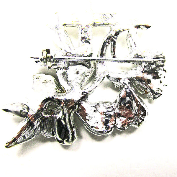 Jewelry Vintage Mid-Century Rhinestone Cross and Floral Pin - Back