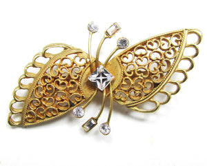 Jewelry Vintage 1960s Unique Mid-Century Rhinestone Filigree Pin - Front