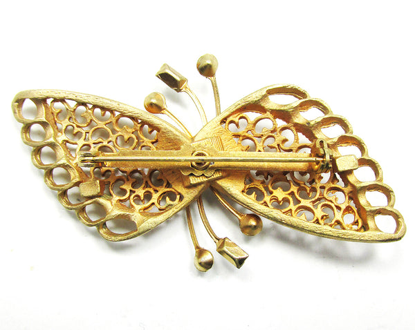 Jewelry Vintage 1960s Unique Mid-Century Rhinestone Filigree Pin - Back