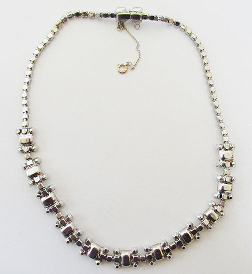 Vintage Mid Century Dazzling Geometric Minimalist Rhinestone Necklace