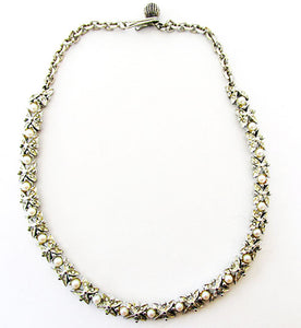 BSK 1950s Vintage Jewelry Mid-Century Pearl and Diamante Necklace - Front
