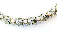 BSK 1950s Vintage Jewelry Mid-Century Pearl and Diamante Necklace - Close Up - Thumbnail