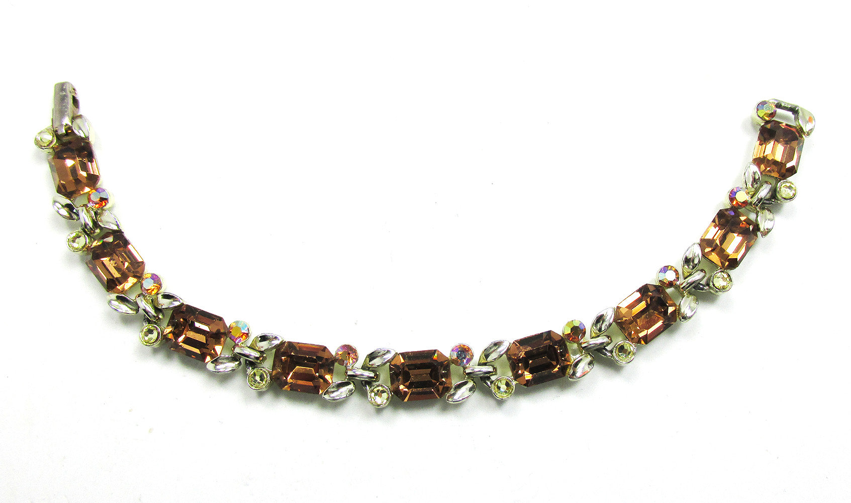 Signed Lisner Vintage 1950s Diamante Geometric Floral Bracelet - Front
