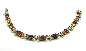 Signed Lisner Vintage 1950s Diamante Geometric Floral Bracelet - Front