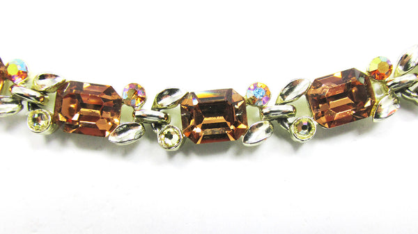 Signed Lisner Vintage 1950s Diamante Geometric Floral Bracelet - Front Close Up