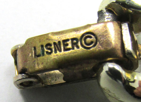 Signed Lisner Vintage 1950s Diamante Geometric Floral Bracelet - Signature