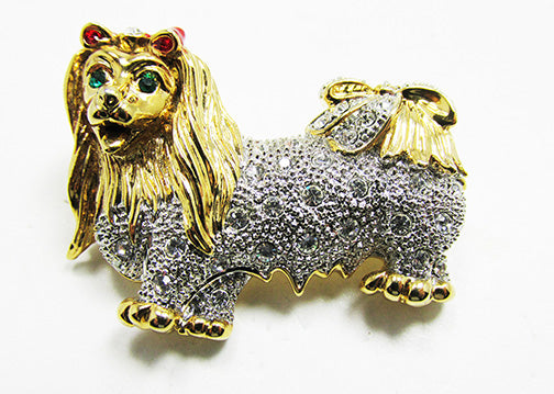 Vintage 1980s Adorable Retro Rhinestone Figural Lhaso Apso Dog Pin