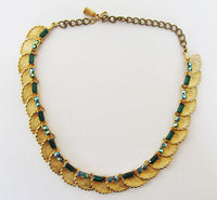BSK Vintage Mid Century Dazzling Emerald Green Leaf Necklace - Thumbnail