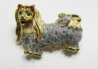 Vintage 1980s Adorable Retro Rhinestone Figural Lhaso Apso Dog Pin - Thumbnail