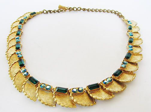 BSK Vintage Mid Century Dazzling Emerald Green Leaf Necklace