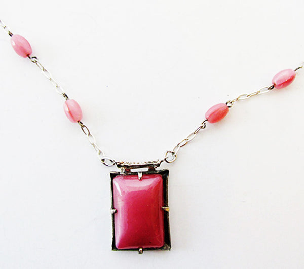 Vintage 1940s Jewelry - Delicate Rhodonite and Sterling Necklace - Close Up