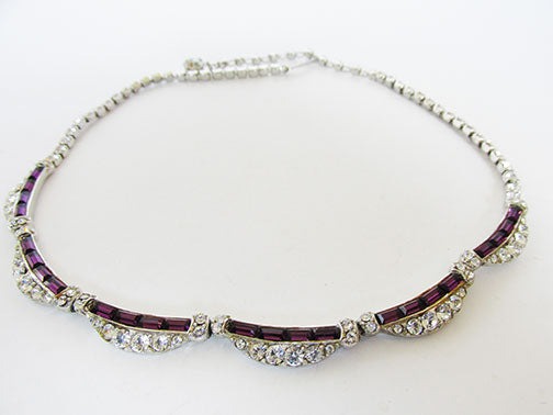 Vintage 1950s Superb Signed Amethyst Rhinestone Necklace