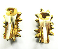 Vintage 1970s Retro Black and Clear Diamante Floral Earrings - Back - Thumbnail