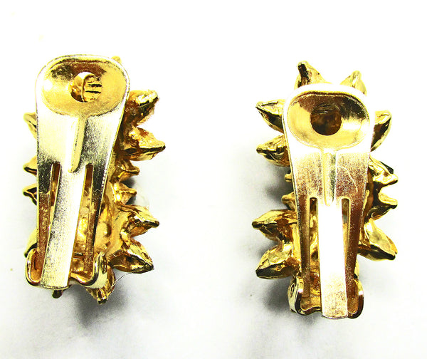 Vintage 1970s Retro Black and Clear Diamante Floral Earrings - Back